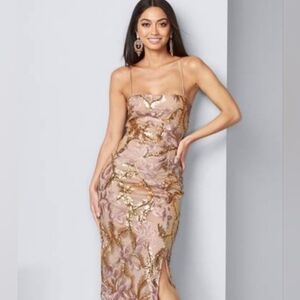 VENUS Gold and Cream Sequin Strapless Gown